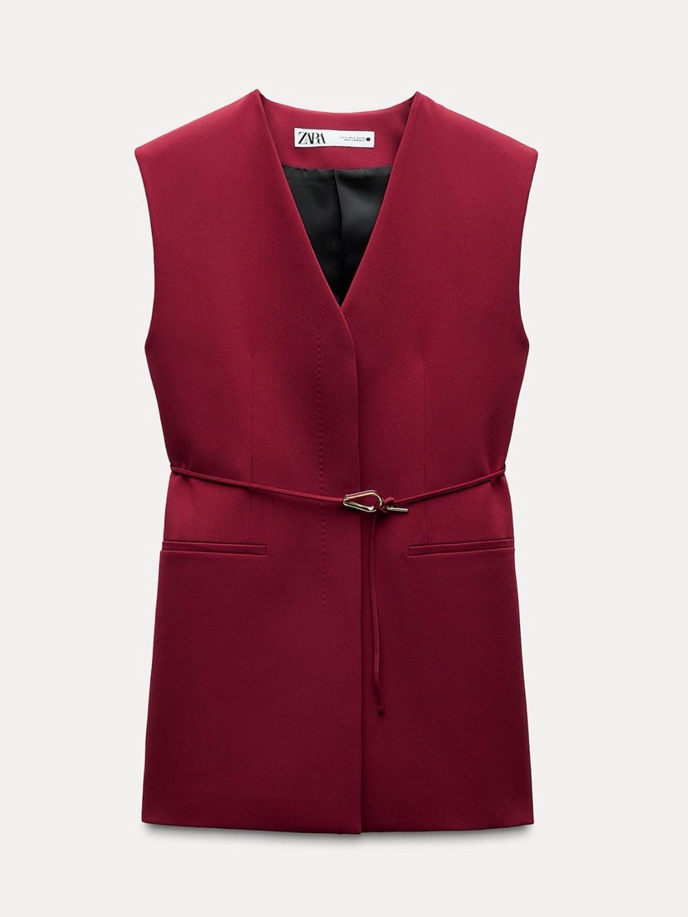 Zara Burgundy Sleeveless Long Belted Vest